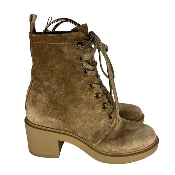 Gianvito Rossi Foster 45mm Suede Lace Up Boots in Beige - Picture 8 of 16